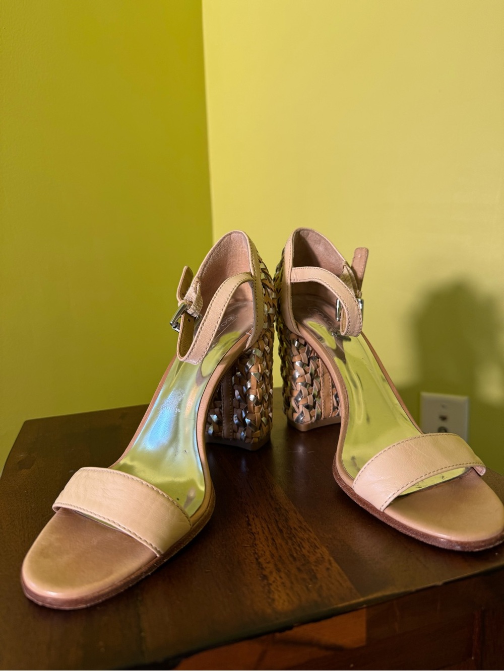 Coach Beige Woven Block Heel Sandals - Picture 5 of 11